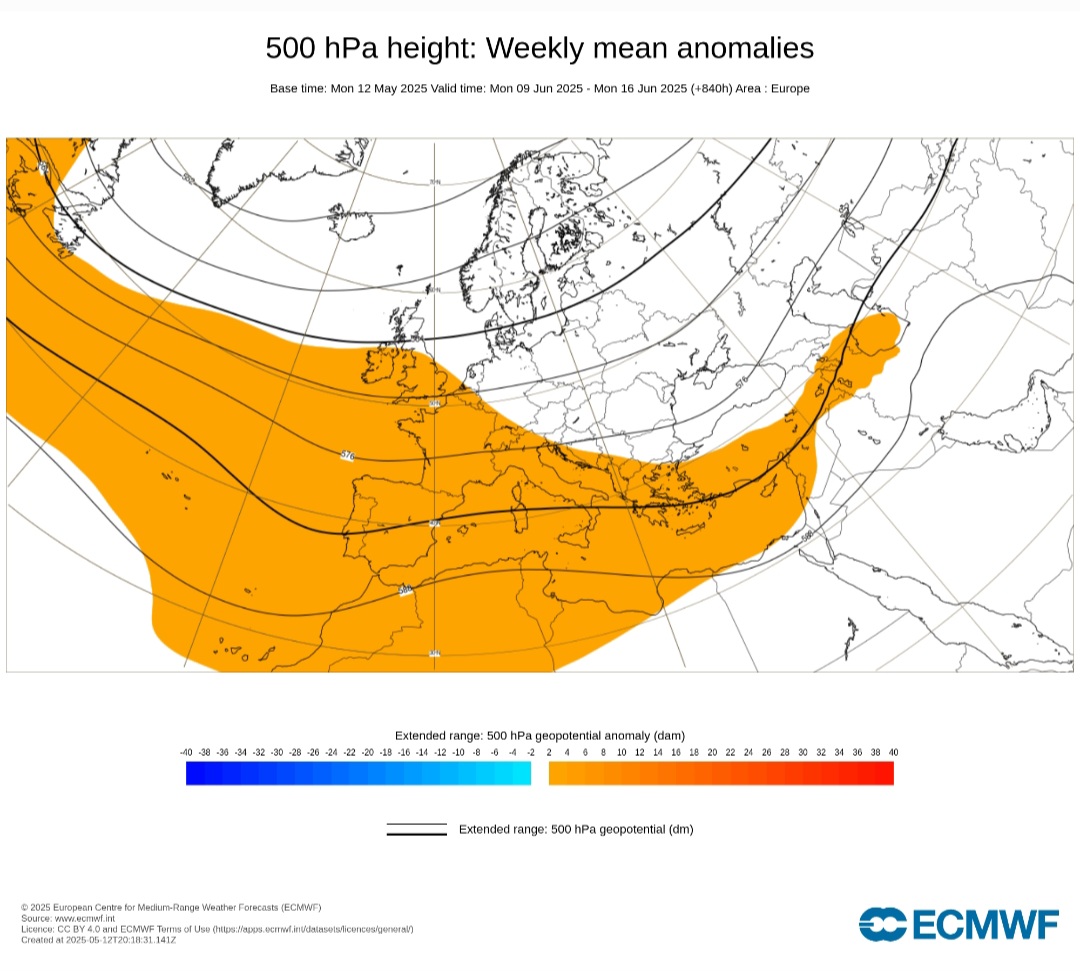 ECMWF anomalie di pressione giugno 2025