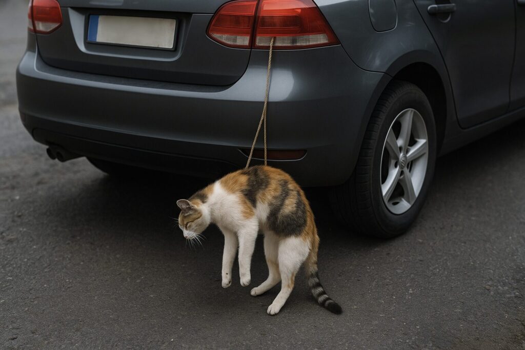 Gatto appeso auto