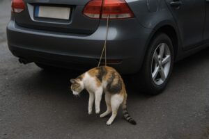 Gatto appeso auto