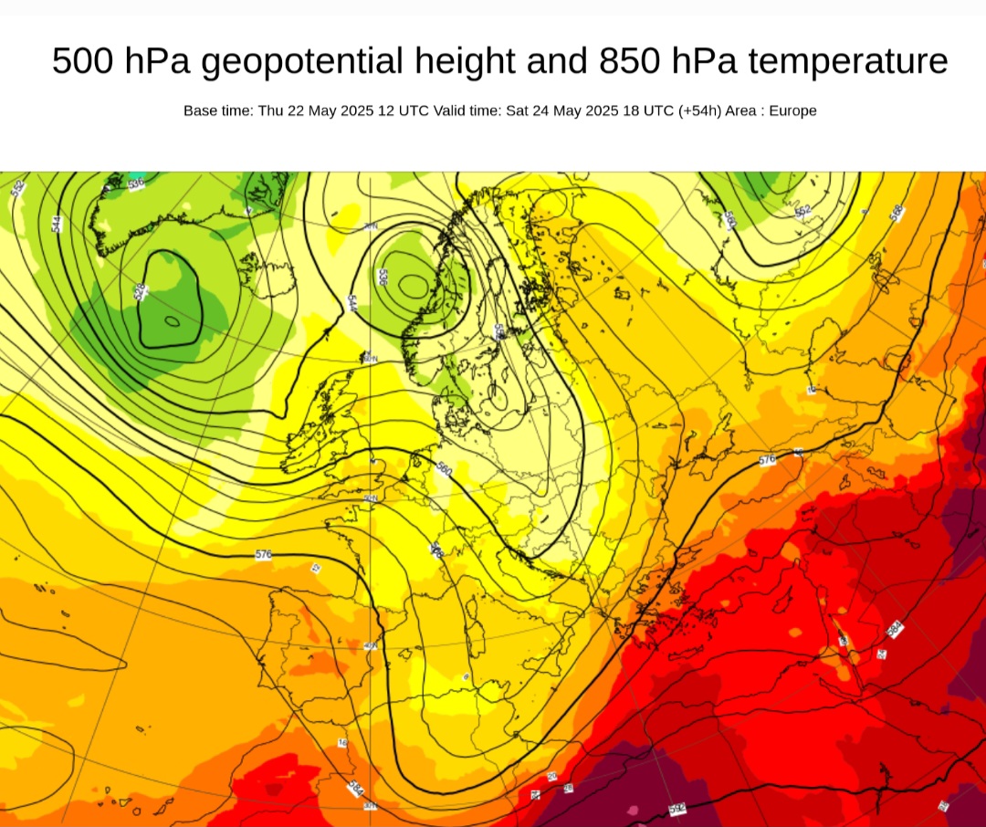 Anomalie geopotenziali 500 hPa 24 maggio