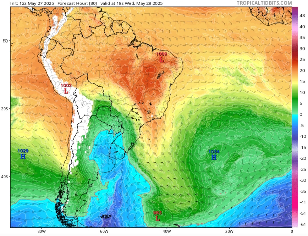 Ondata di GELO Sud America temperature e venti