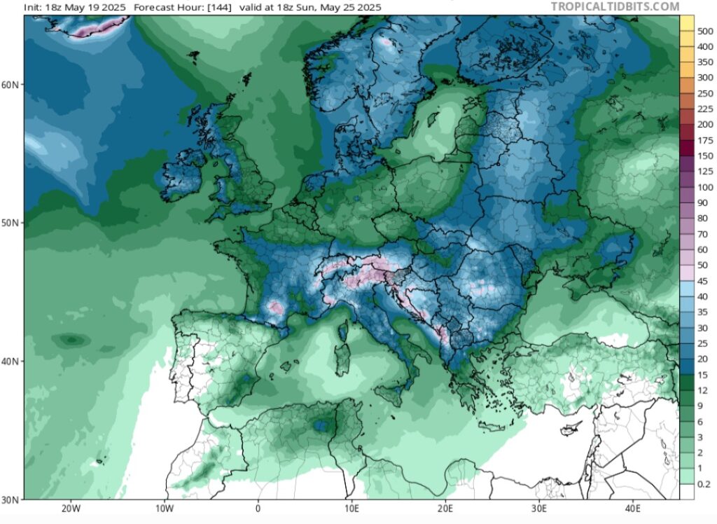 Piogge previste in Europa