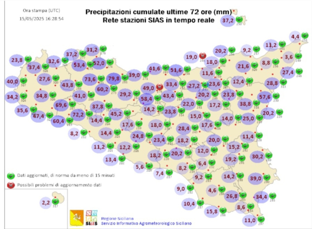 Precipitazioni Sicilia tempo reale 