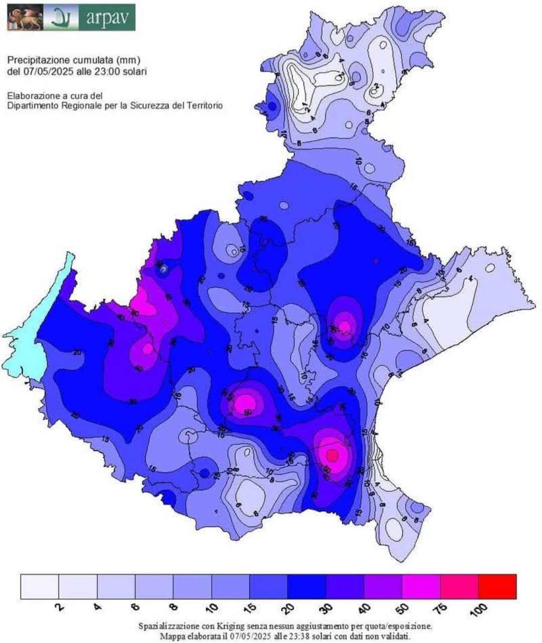 Precipitazioni Veneto 7 maggio