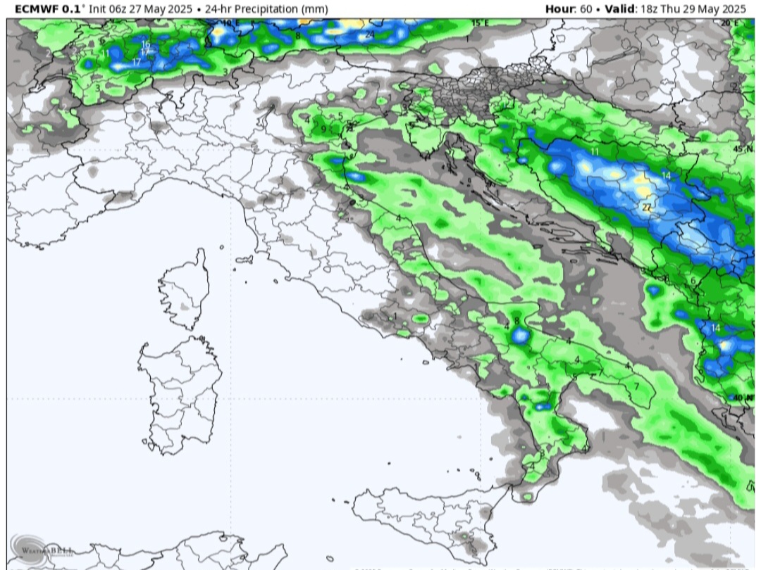 Precipitazioni giovedì 29 Italia 