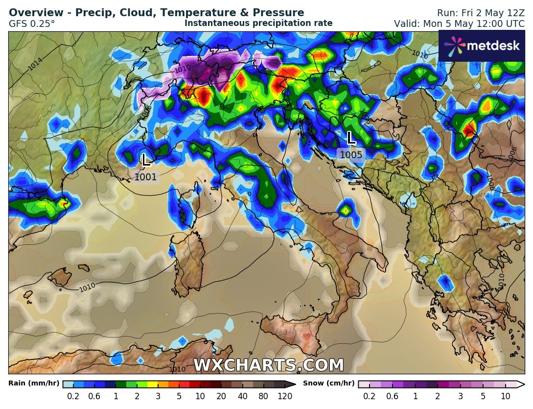 Precipitazioni Italia 5 maggio