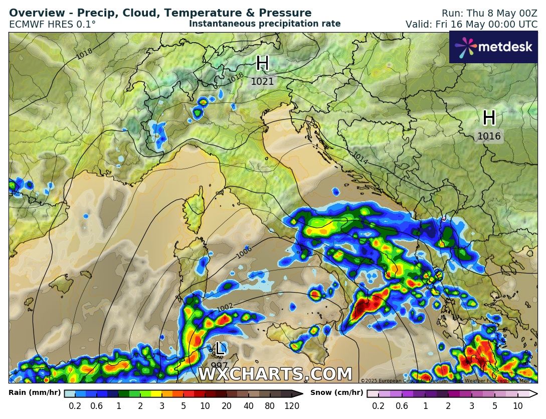 Precipitazioni previste 15-16 maggio