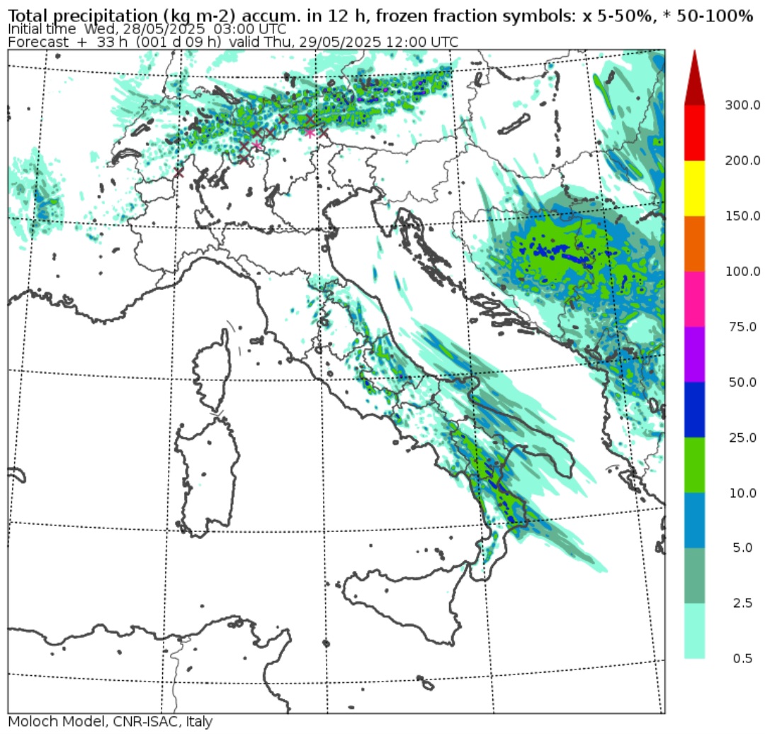 Precipitazioni previste 28-29 maggio