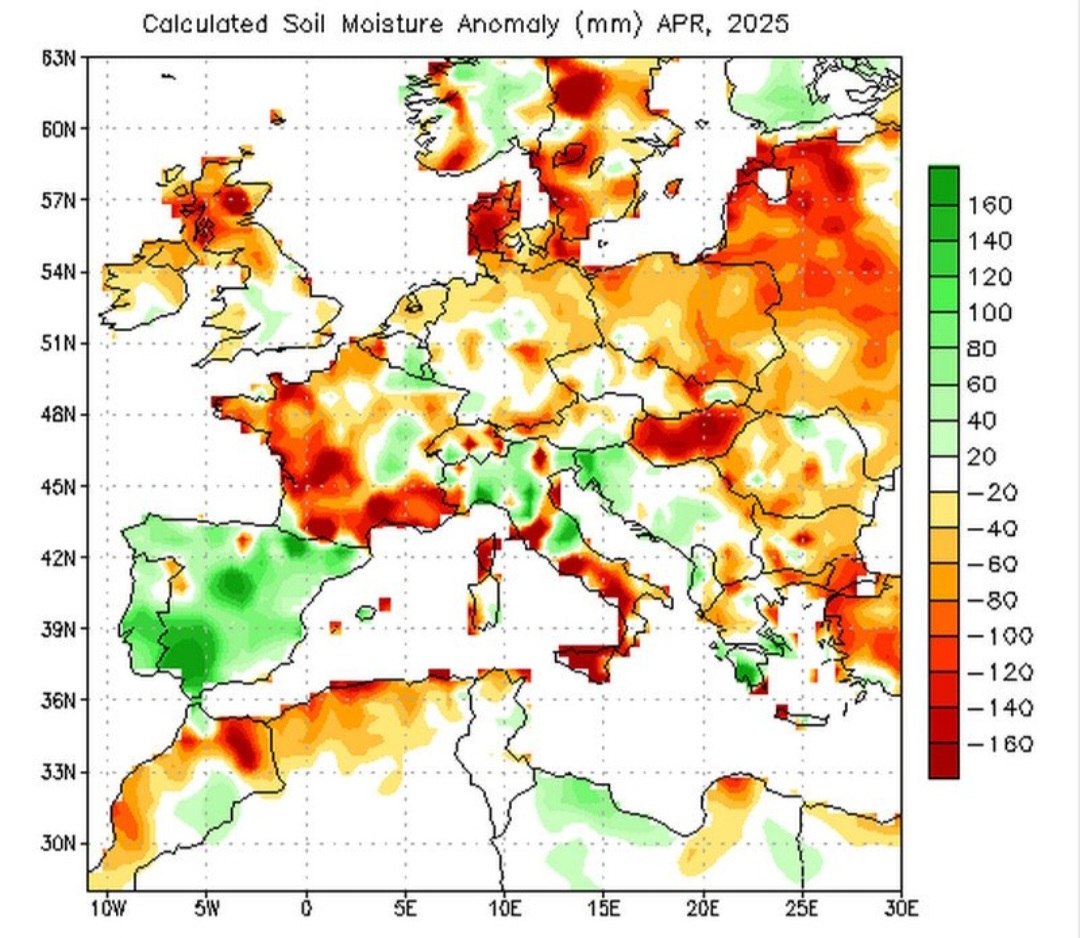 Soil moisture Europa aprile 2025