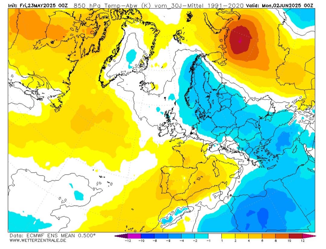 Temperature 850 hPa aria fresca dai Balcani 
