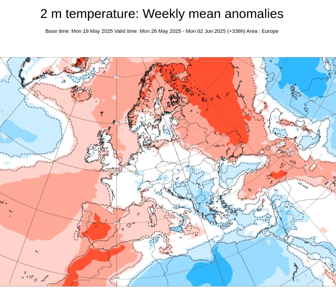 Temperature fine maggio ECMWF