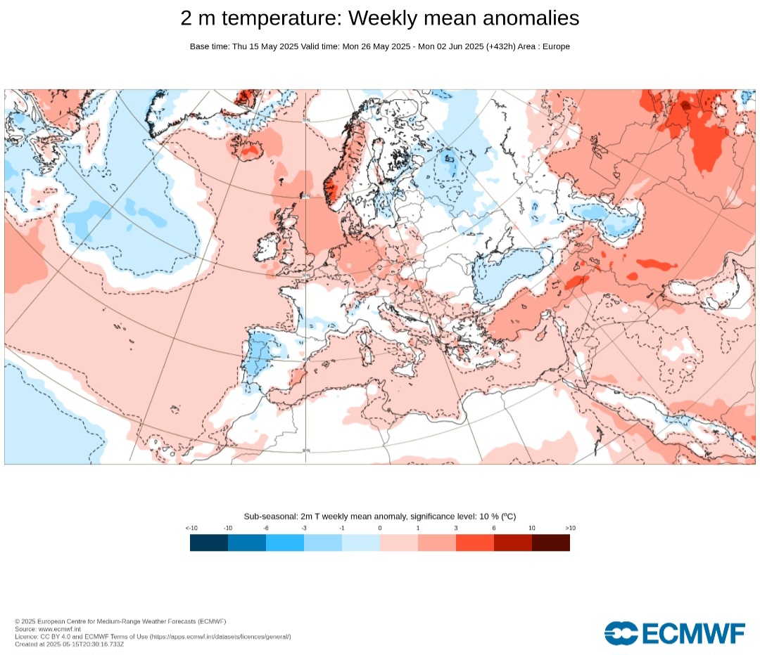 Temperature fine maggio ECMWF