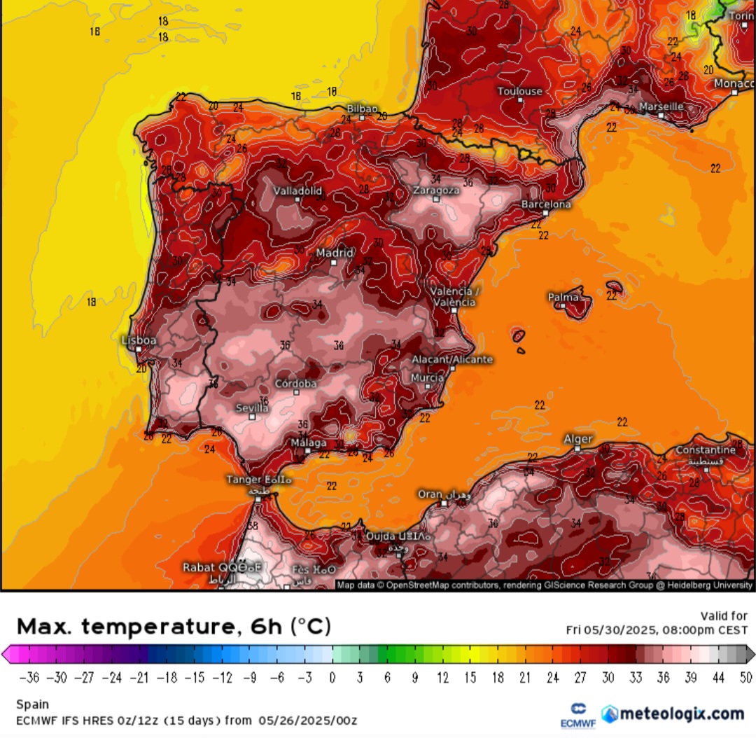 Temperature Spagna fine maggio 