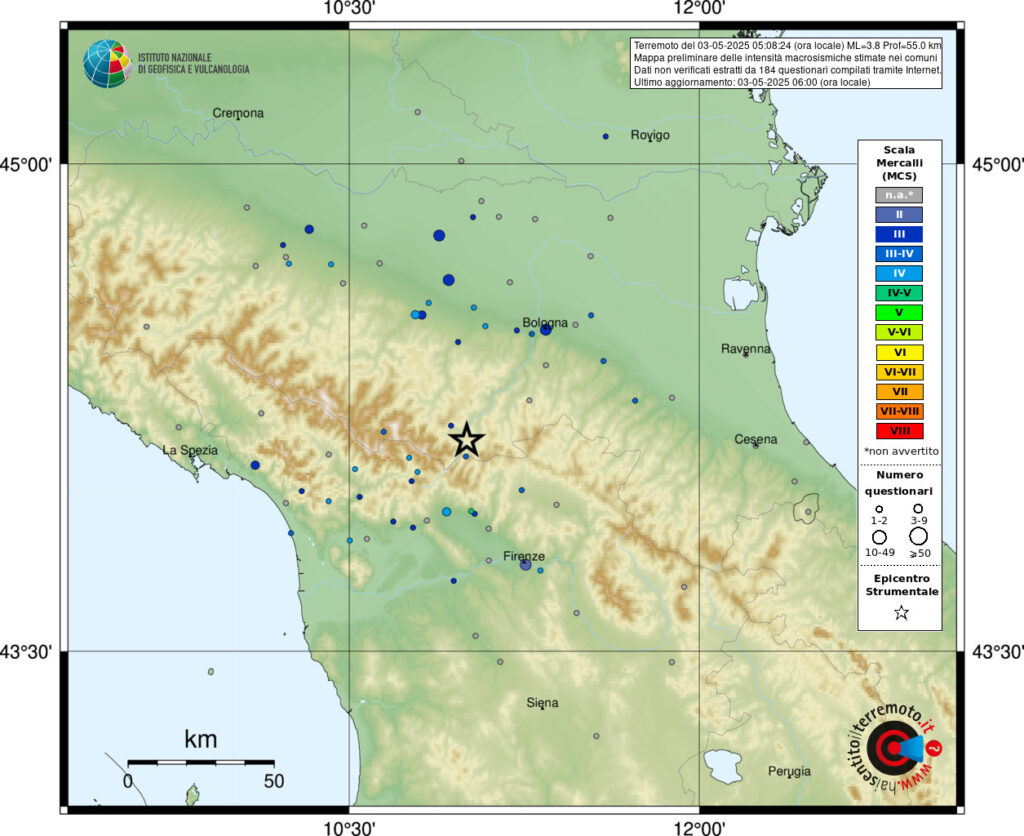 Terremoto oggi Emilia-Romagna, Bologna Modena Toscana firenze live