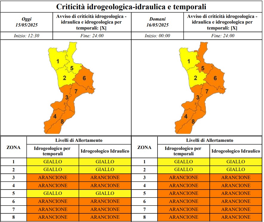 allerta meteo calabria 15-16 maggio