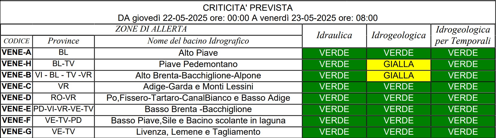 allerta meteo veneto 22 maggio