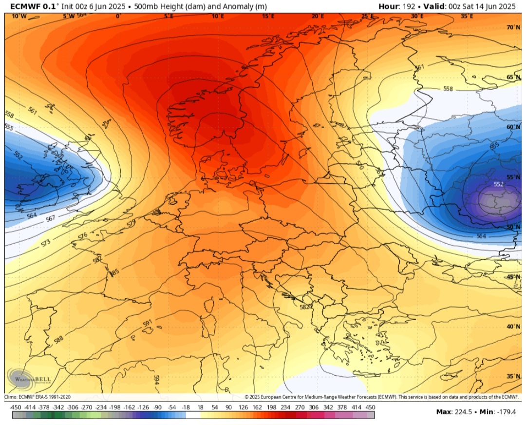 Anomalie 500 hPa 14 giugno ECMWF