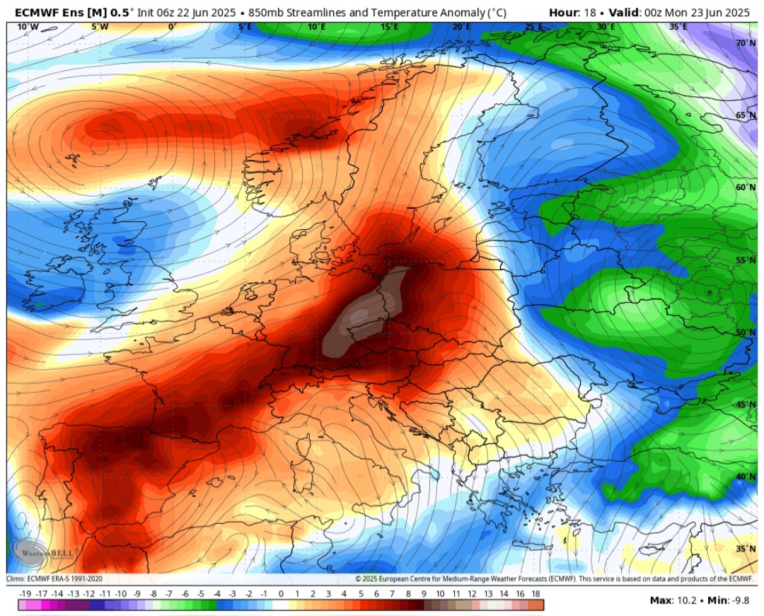 Anomalia geopotenziali 500 hPa 23-24 giugno 