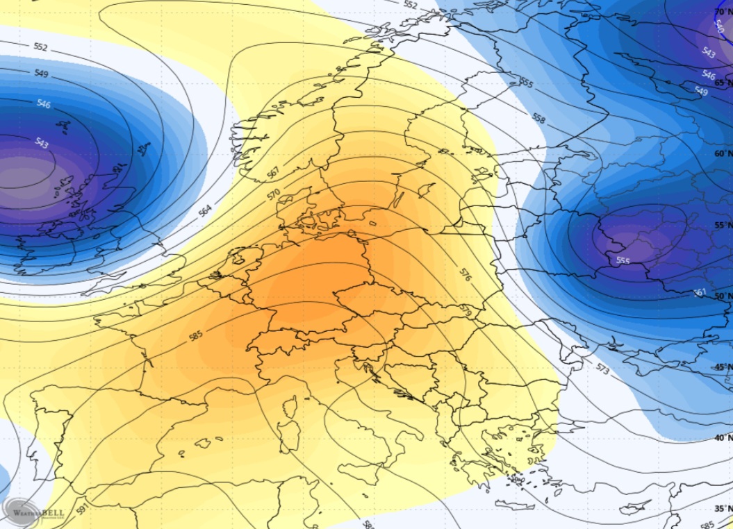 Anomalie geopotenziali 500 hPa 24 giugno