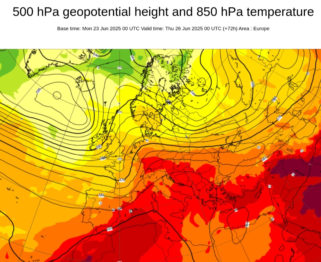 Anomalie geopotenziali 500 hPa 26 giugno