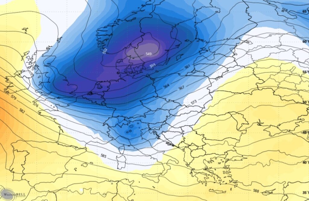 Anomalie geopotenziali 500 hPa 7 luglio
