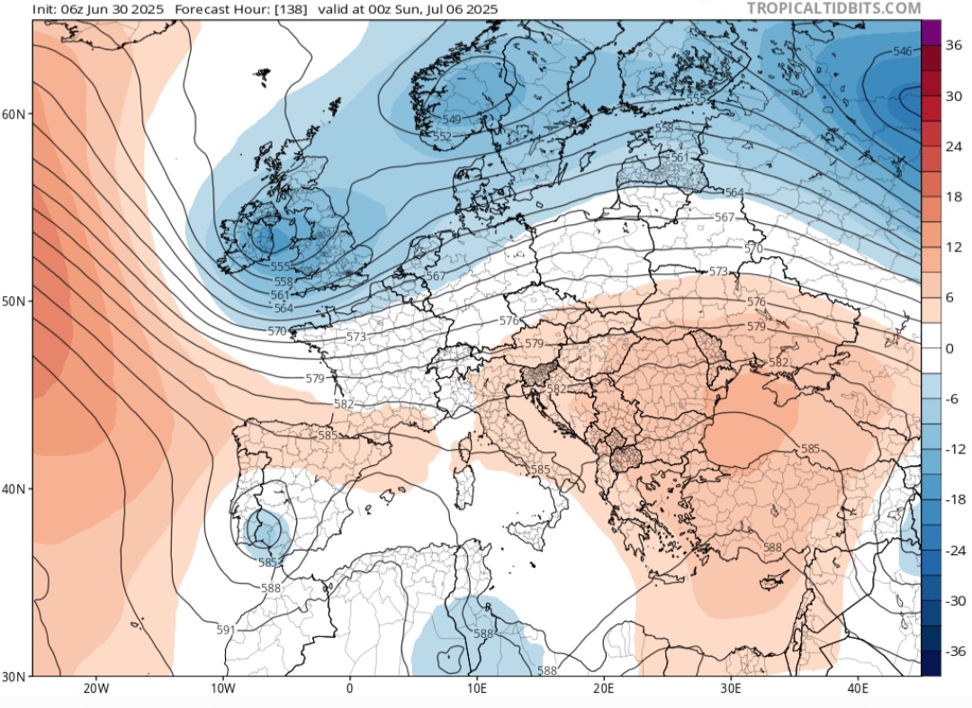 Anomalie geopotenziali 500 hPa Francia
