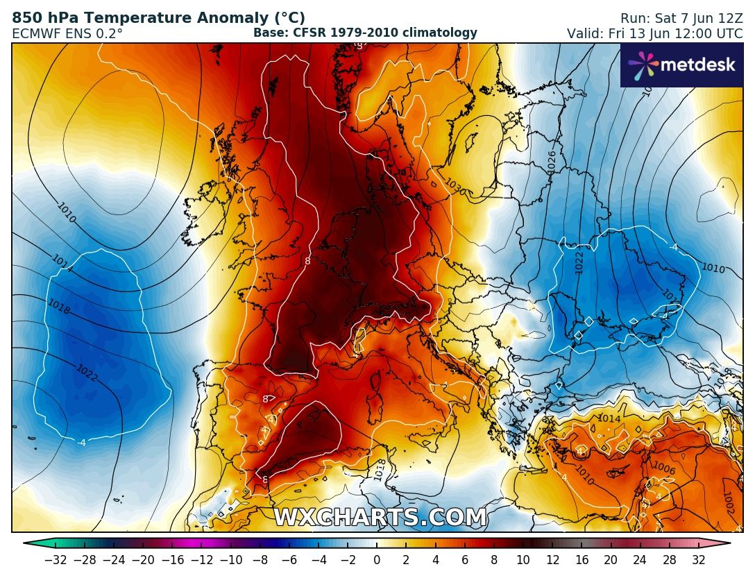 Anomalie temperature 850 hPa Europa