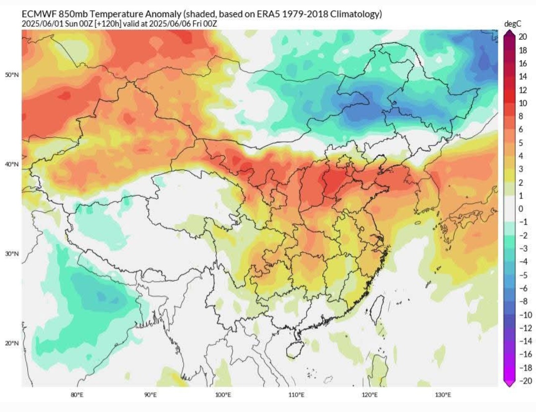 Anomalie termiche 850 hPa Asia centrale