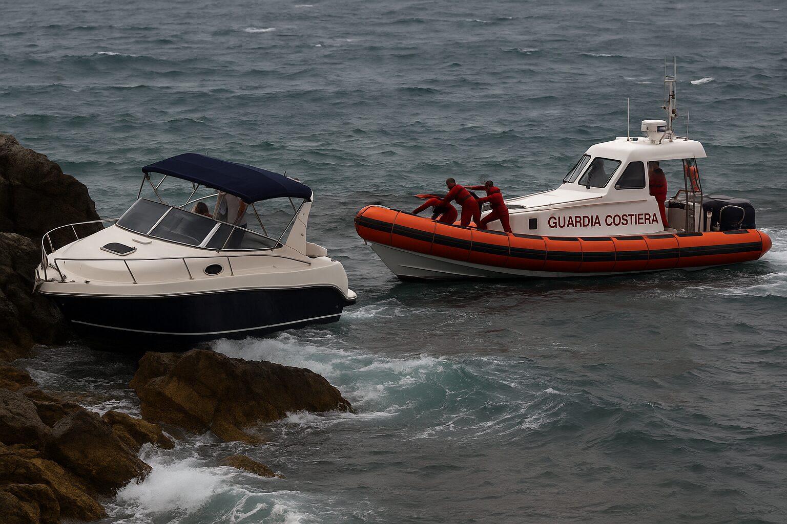 Argentario, barca spinta contro gli scogli dal vento di scirocco: diportisti salvati dalla Guardia costiera