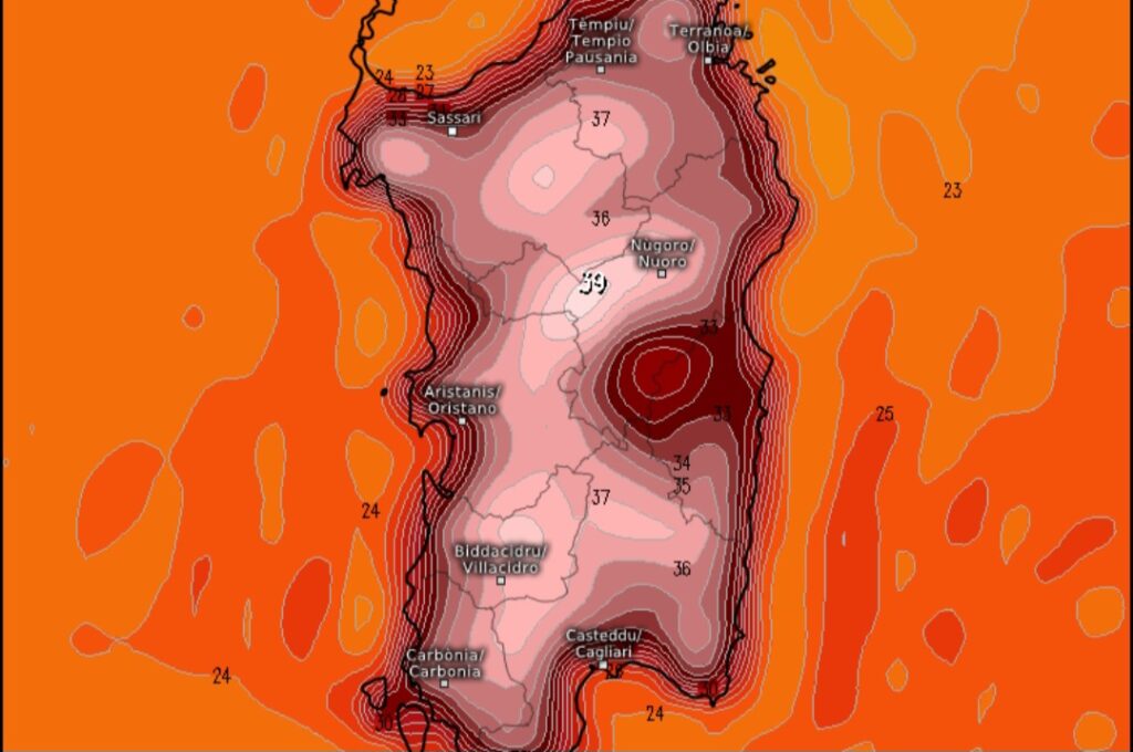 Caldo Sardegna temperature massime