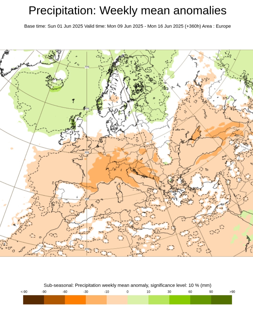 Ecmwf anomalie precipitazioni 9-16 giugno