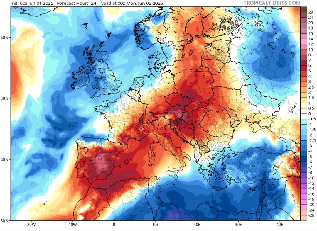 ECMWF temperature 850 hPa 2 giugno