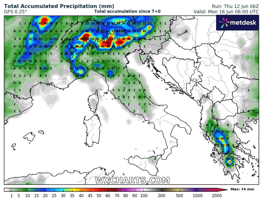 Precipitazioni Italia 15-16 giugno