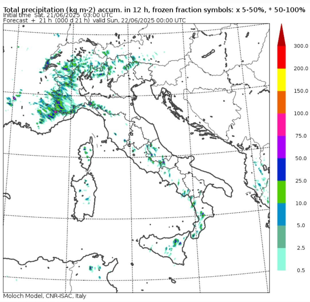 Precipitazioni Italia 21 giugno Moloch