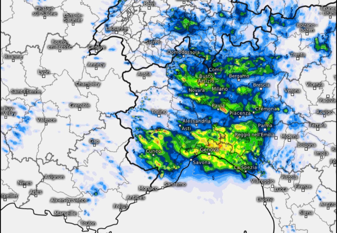 Precipitazioni Piemonte 21 giugno