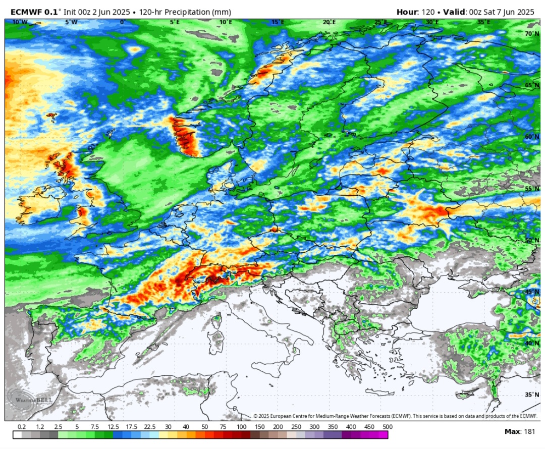 Precipitazioni cumulate fino al 7 giugno