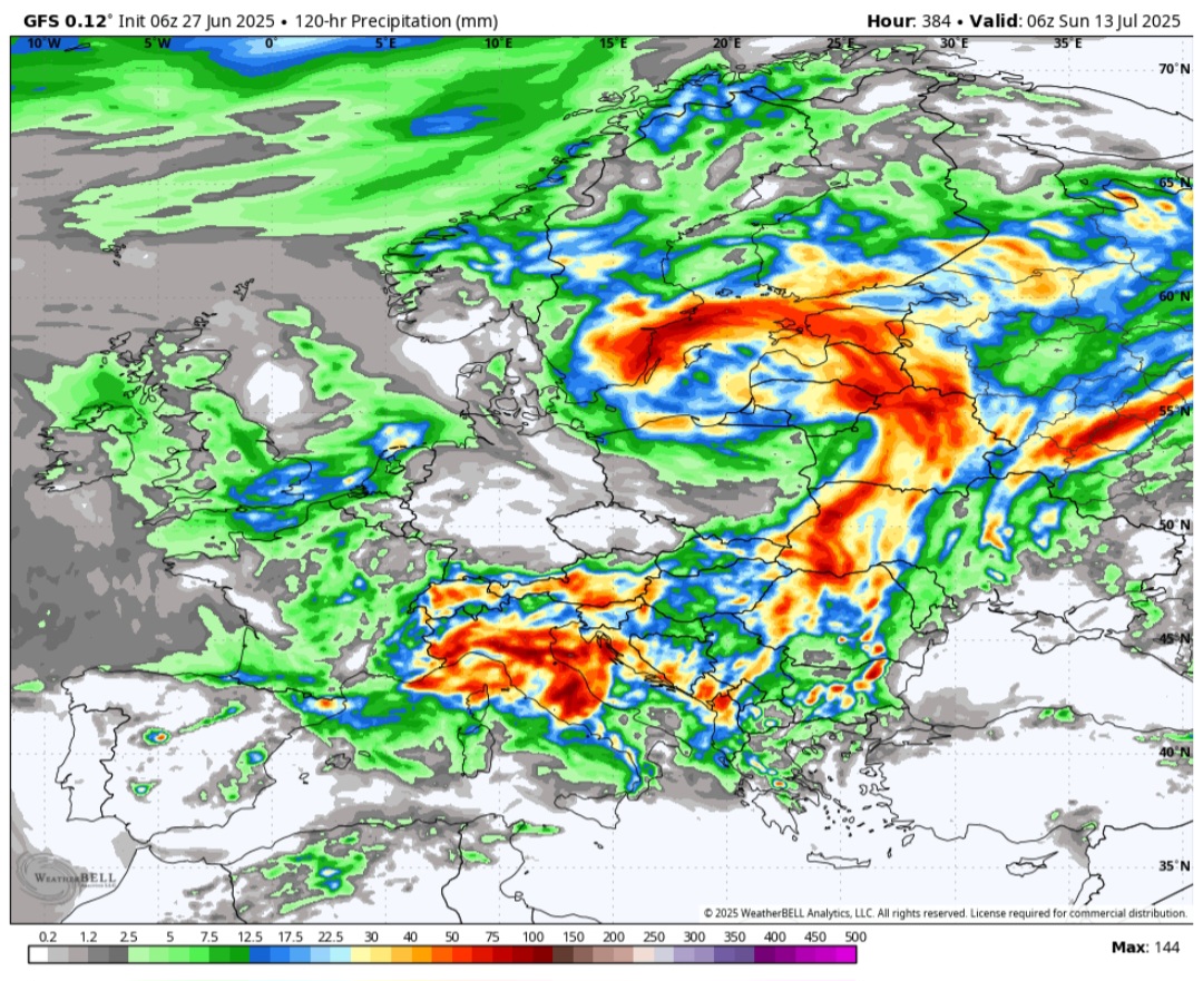 Precipitazioni cumulate fino al 12 luglio