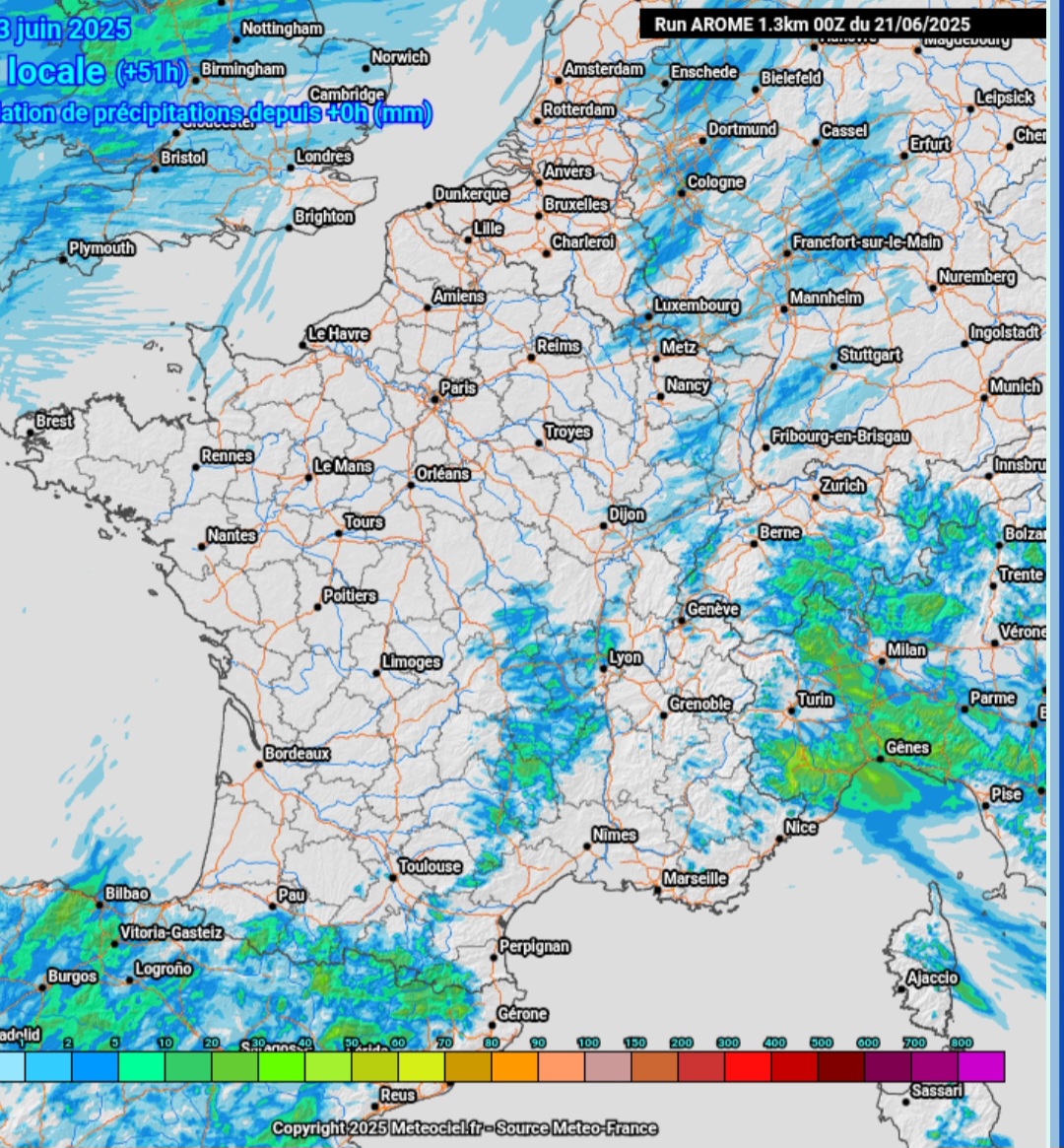Precipitazioni Francia-22-23 giugno