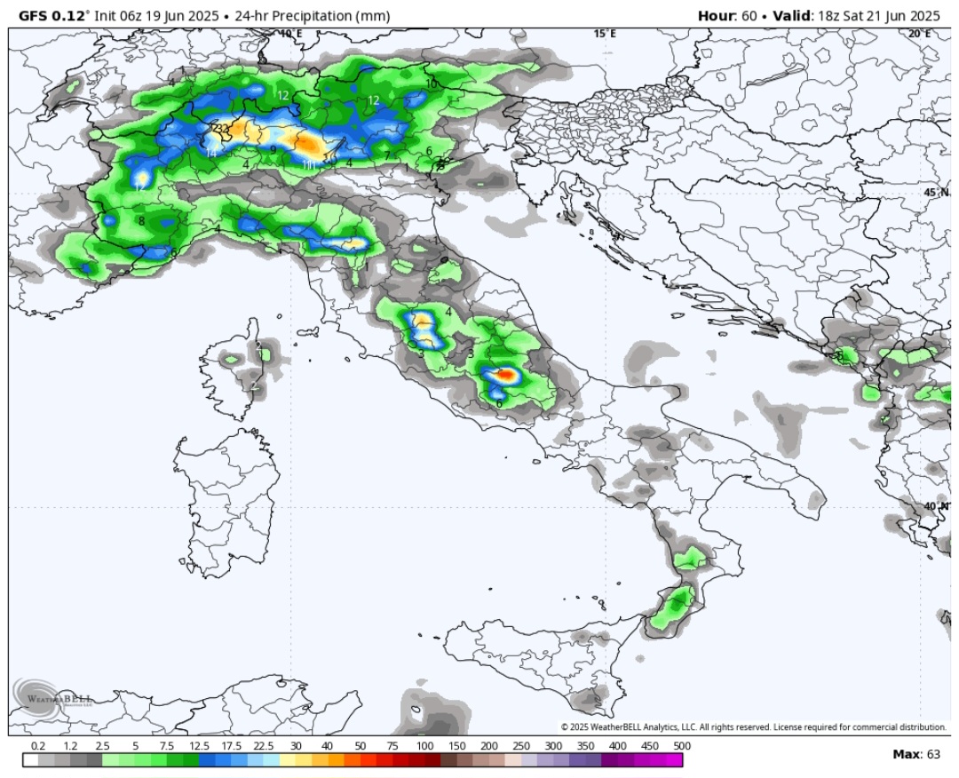 Precipitazioni Italia 21 giugno