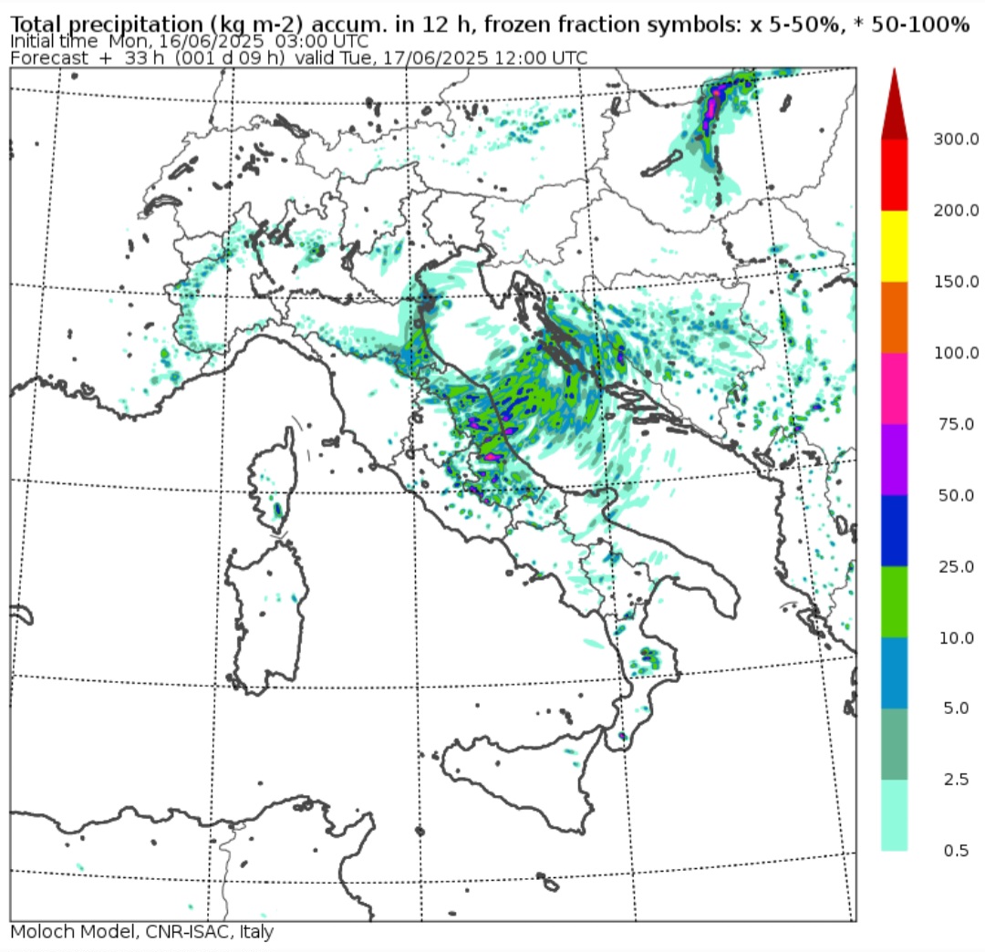 Precipitazioni previste 17 giugno
