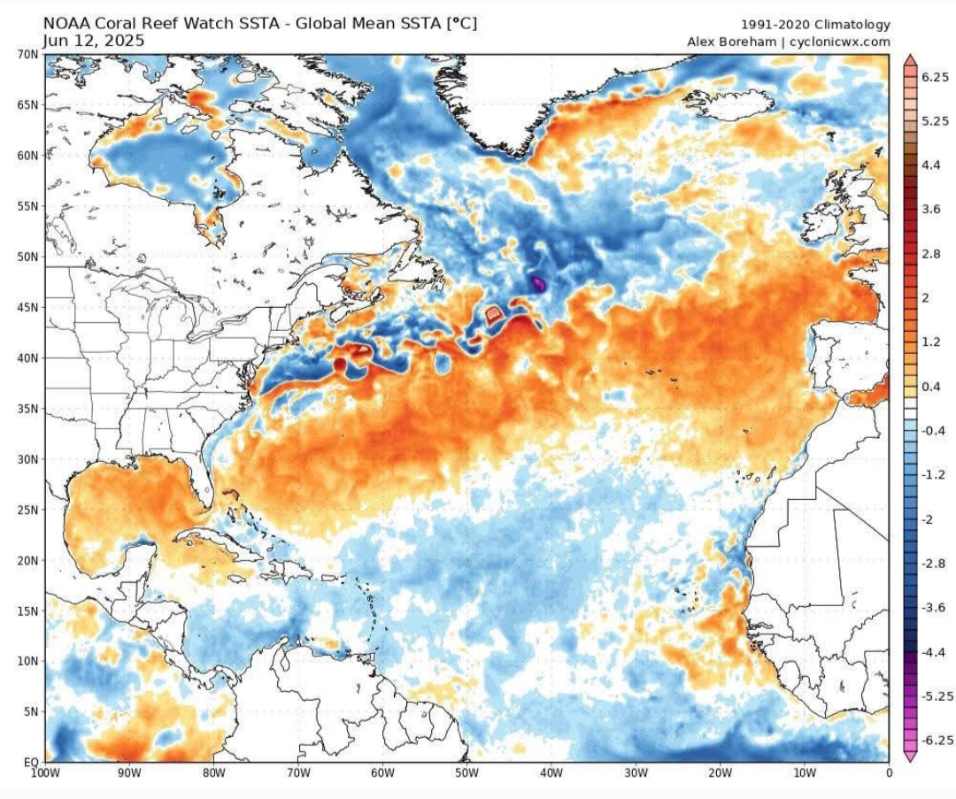 SSTA oceano Atlantico 12 giugno