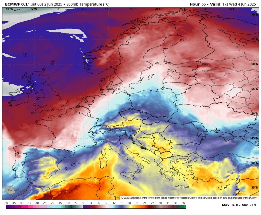 Temperature ad 850 hPa 4 giugno