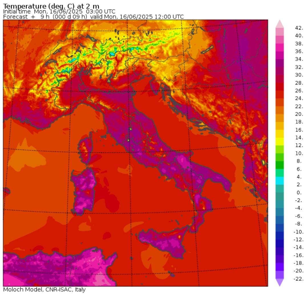 Temperature massime 16 giugno