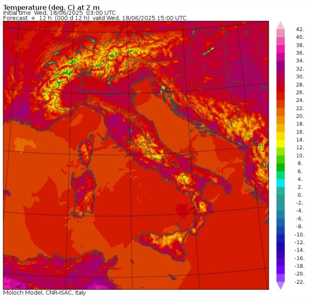 Temperature massime e satellite 18 giugno