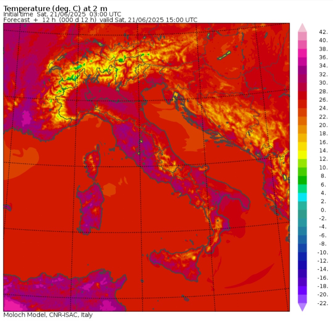 Temperature massime 21 giugno