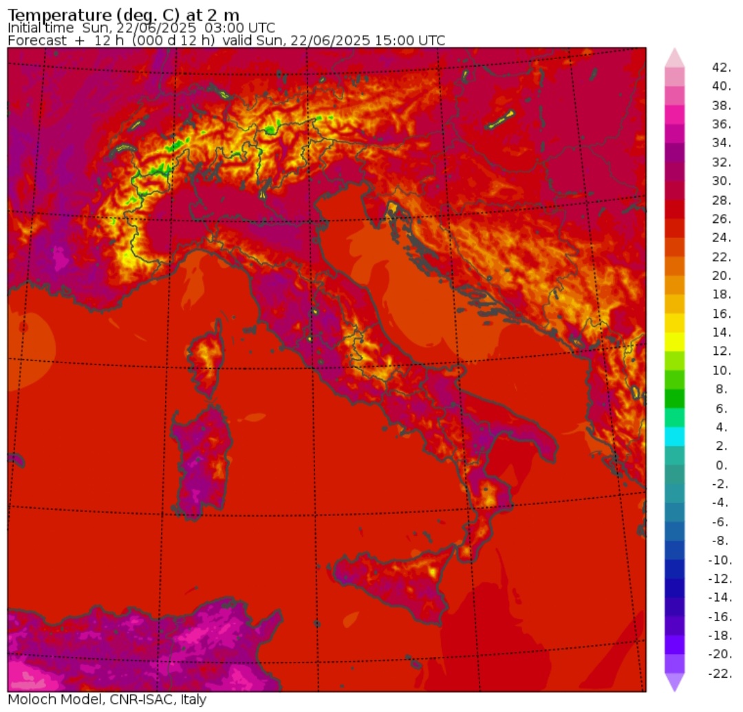 Temperature massime 22 giugno