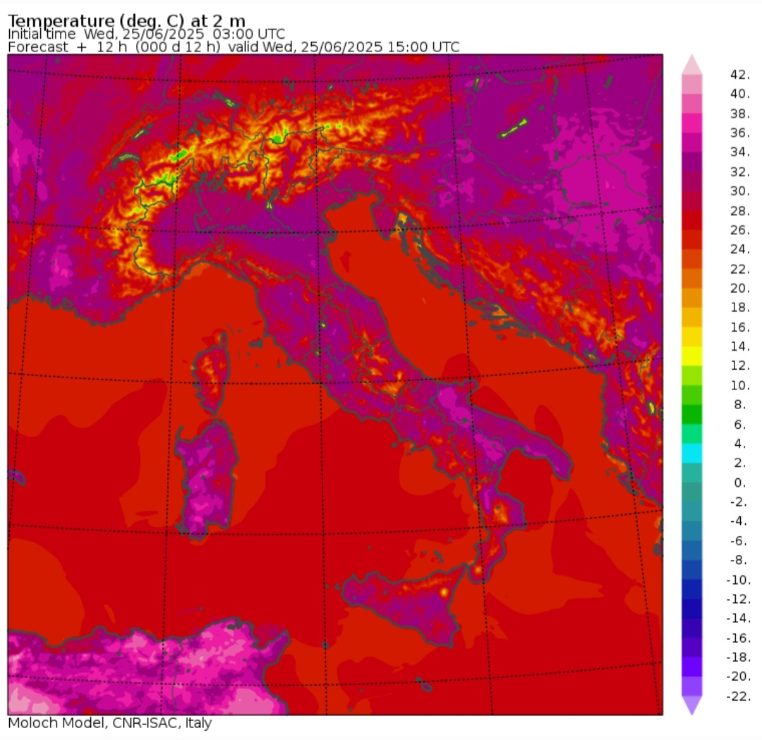 Temperature massime 25 giugno