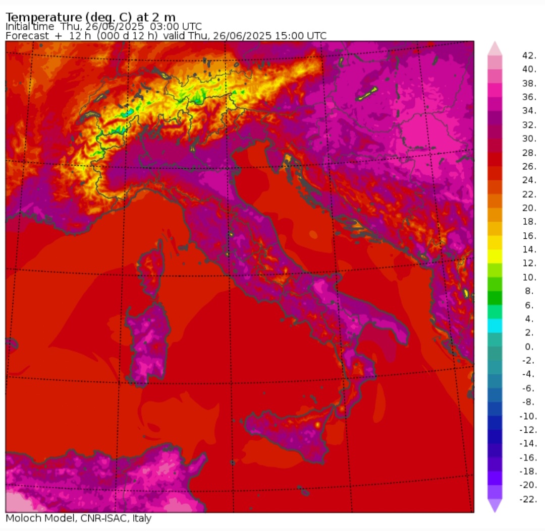 Temperature massime 26 giugno