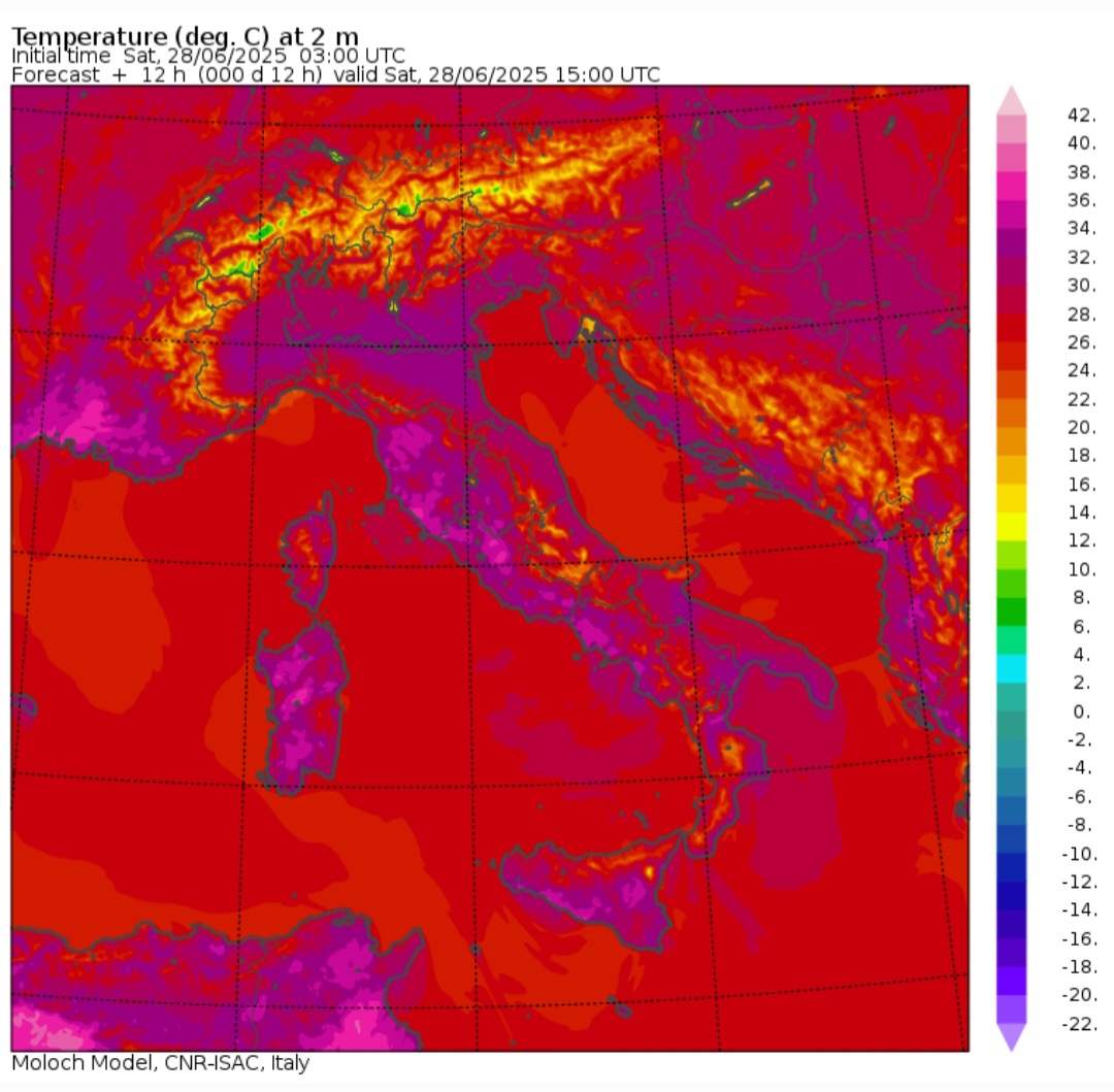 Temperature massime 28 giugno