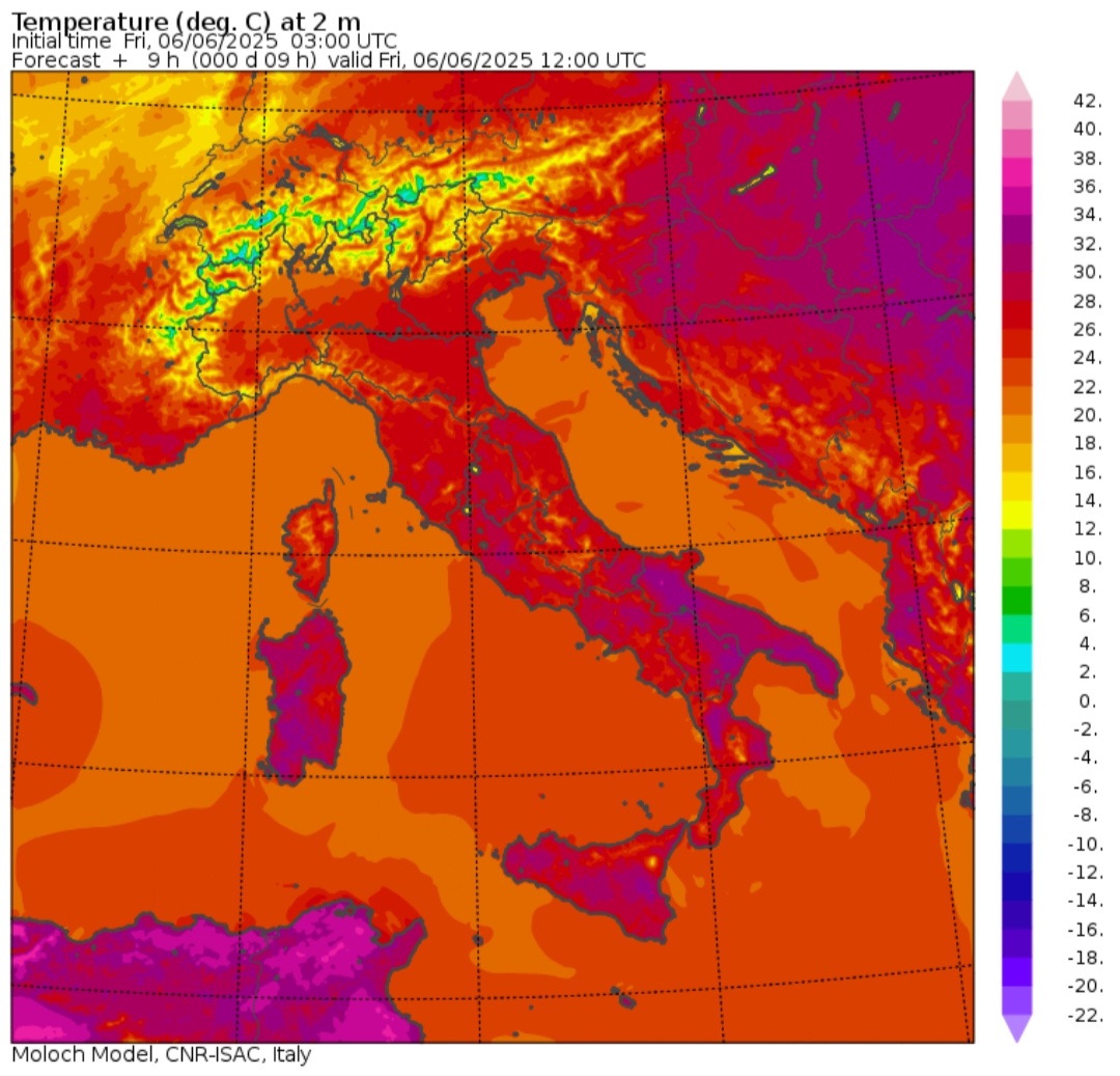 Temperature massime 6 giugno 2025